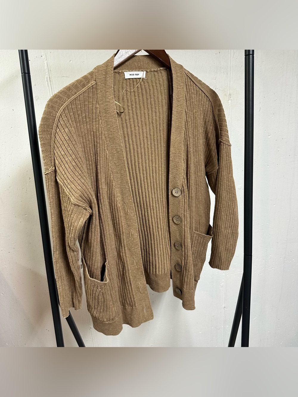 Mod Ref Women's Brown Ribbed Button-Up Cardigan